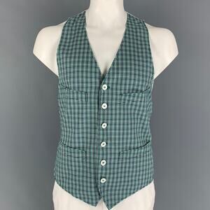 DSQUARED2 Size 42 Green Navy White Plaid Cotton Buttoned Vest